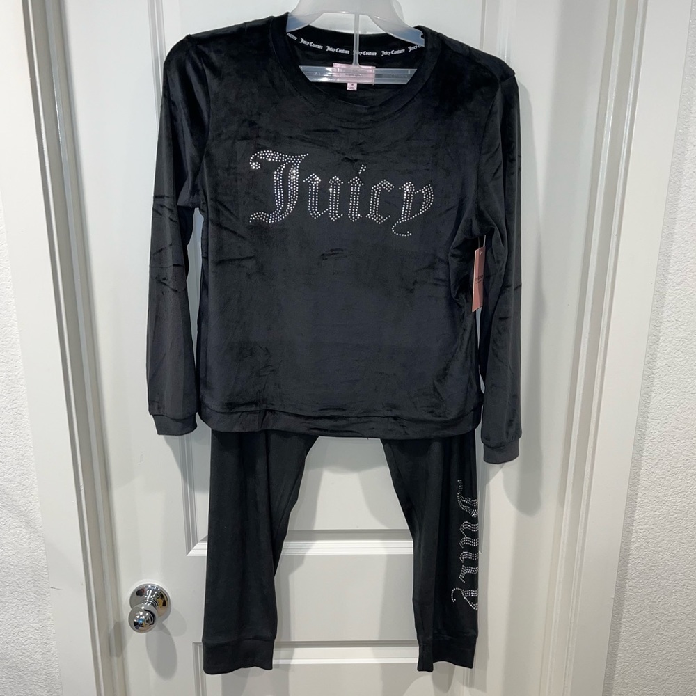 JUICY COUTURE Sleepwear Velour pijama 2 Set Black Size M spell out silver